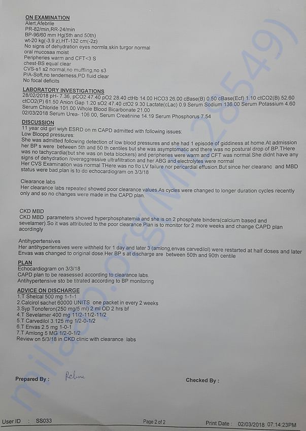 Recent discharge summary 2nd page