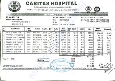 Bill of 10 days medicine