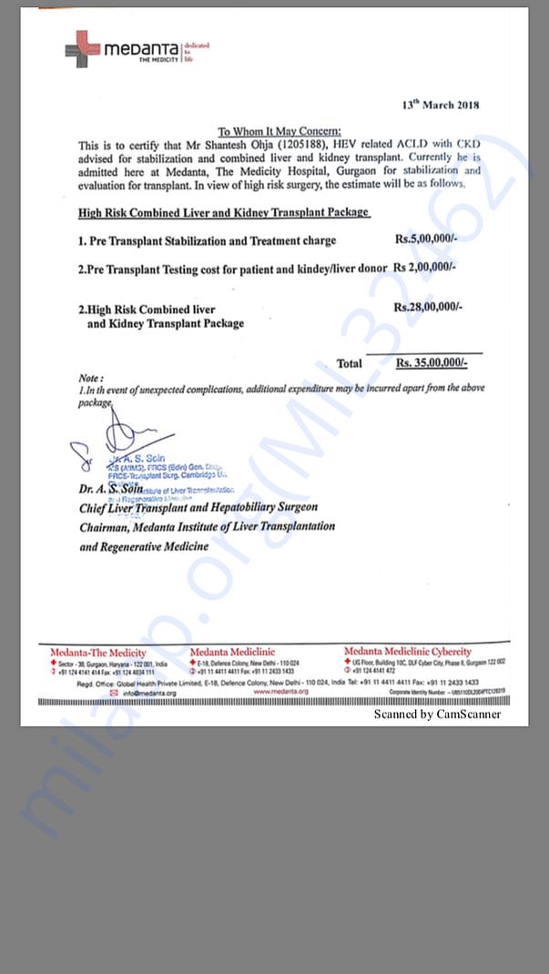 Estimated expenditure from the hospital