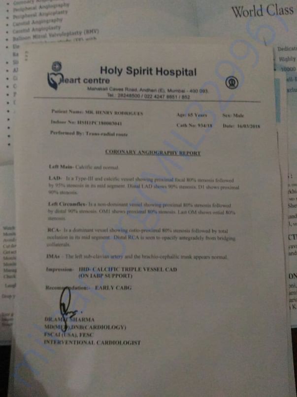 Coronary Angiography report