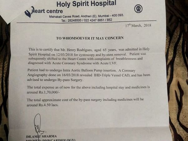Help Henry Rodrigues for his heart by-pass Surgery