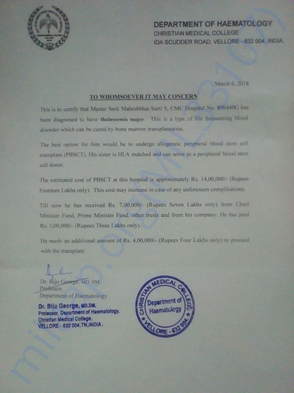 CMC hospital , Estimation letter
