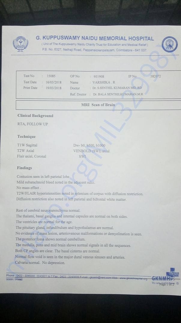 MRI Scan Report - Page 1 of 2