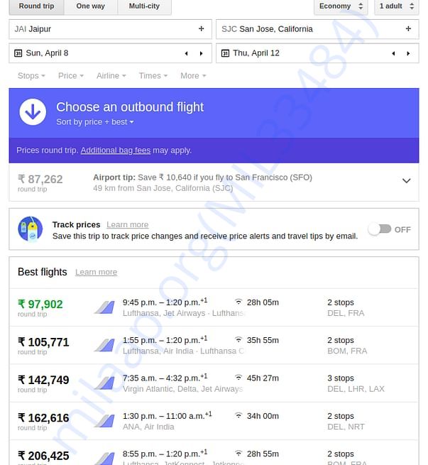 Facebook F8 2018 Flight Cost - Jaipur to San Jose (Round Trip)