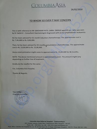 Hospital Estimate letter