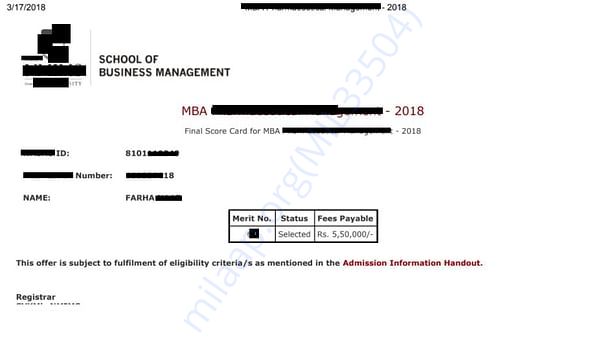 Admission Letter