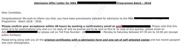 Admission Letter (continued)