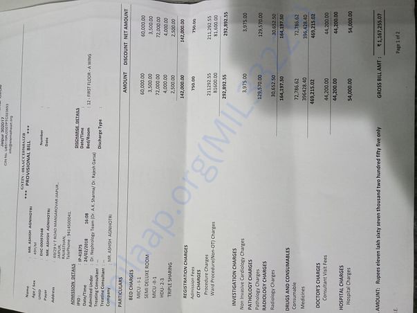 His Out of Pocket Medical Expensis BIll so Far