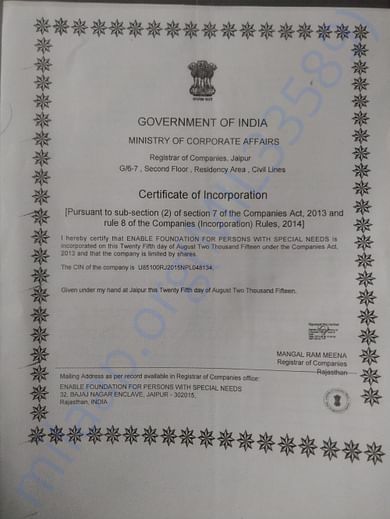 Registration details of NGO