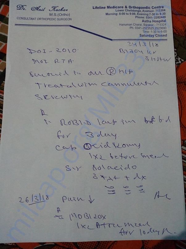 Initial report of hip condition and medication