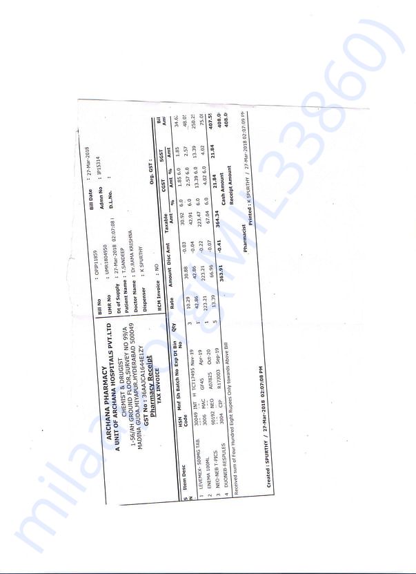 Archana Hospital Bill24