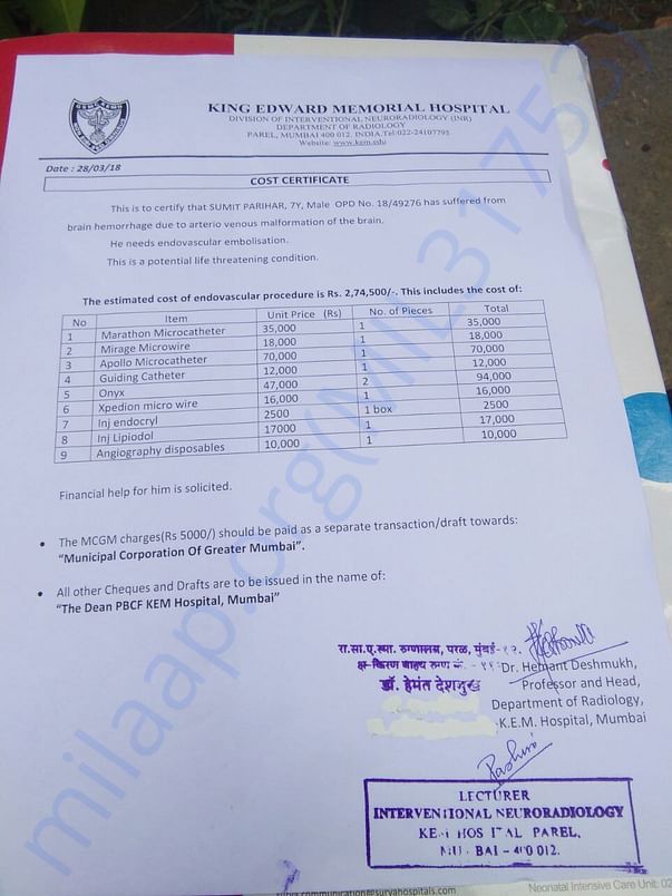 Estimate for surgery on 5th May 2018 by KEM