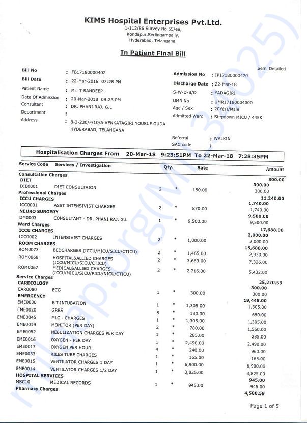In-Patient Bill - page1