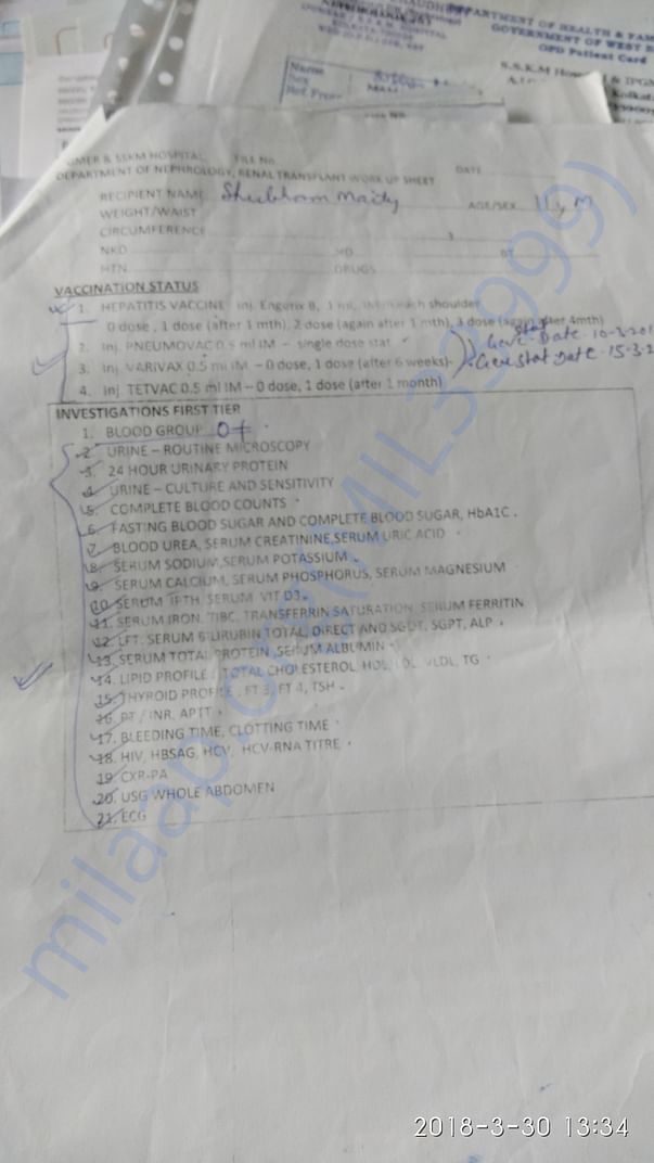 renal ( kidney) transplant Work up sheet