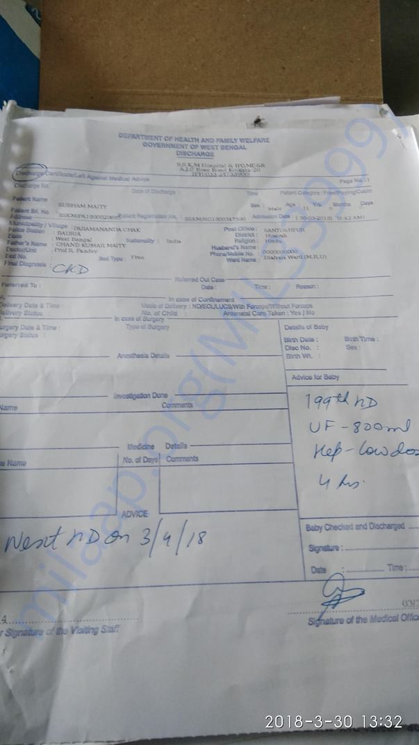 Dialysis unit prescribtion