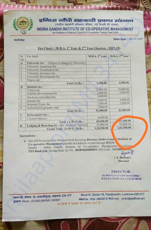 Fee structure of MBA !st