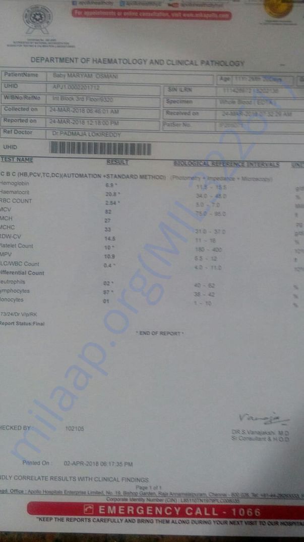 Blood report before and after treatment