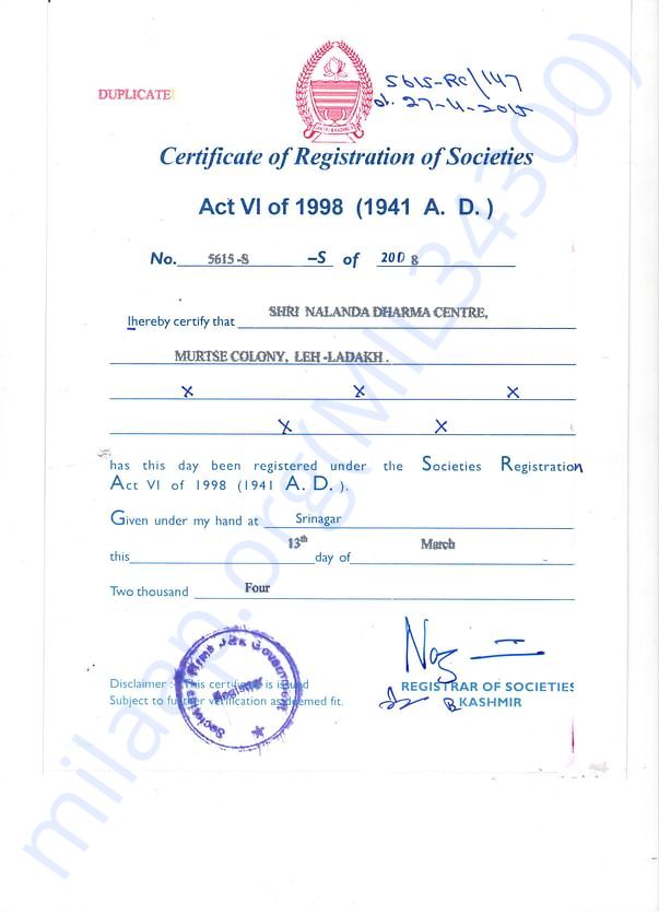 Registration certificate