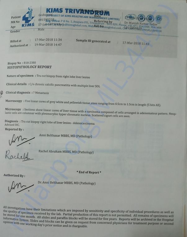 Medical report from Kims