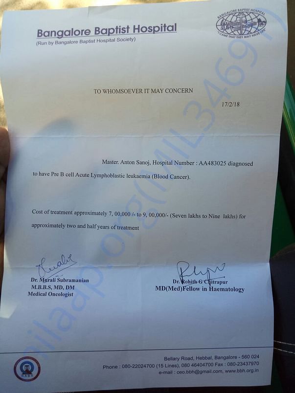 The estimate provided by the hospital. Will be happy to share more doc