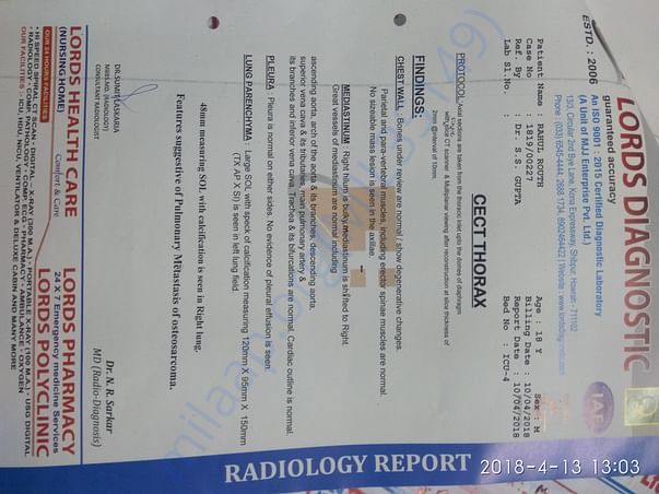 This is the report stating he is having lung cancer.