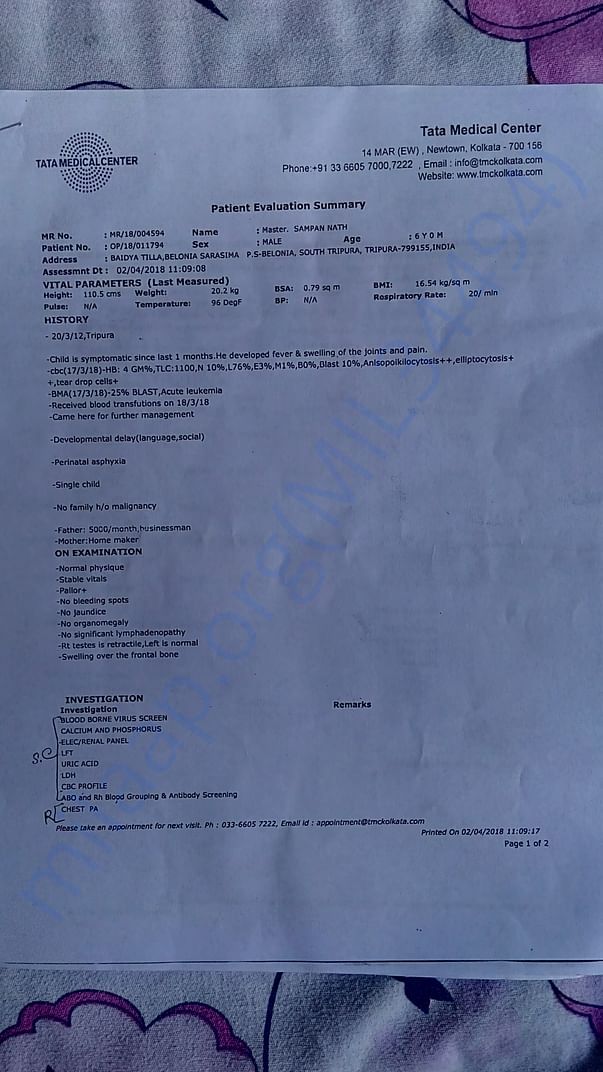 Tata medical patient evolution report