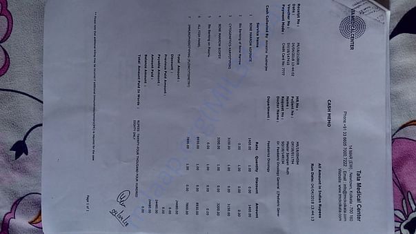 Bone marrow test and bill