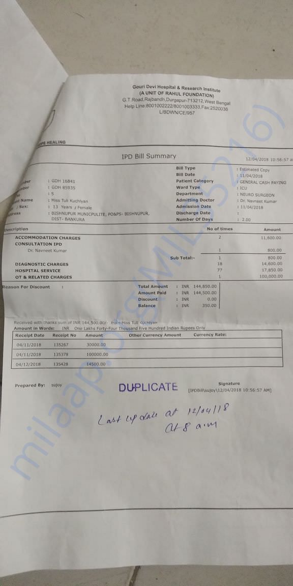 Part of bill details