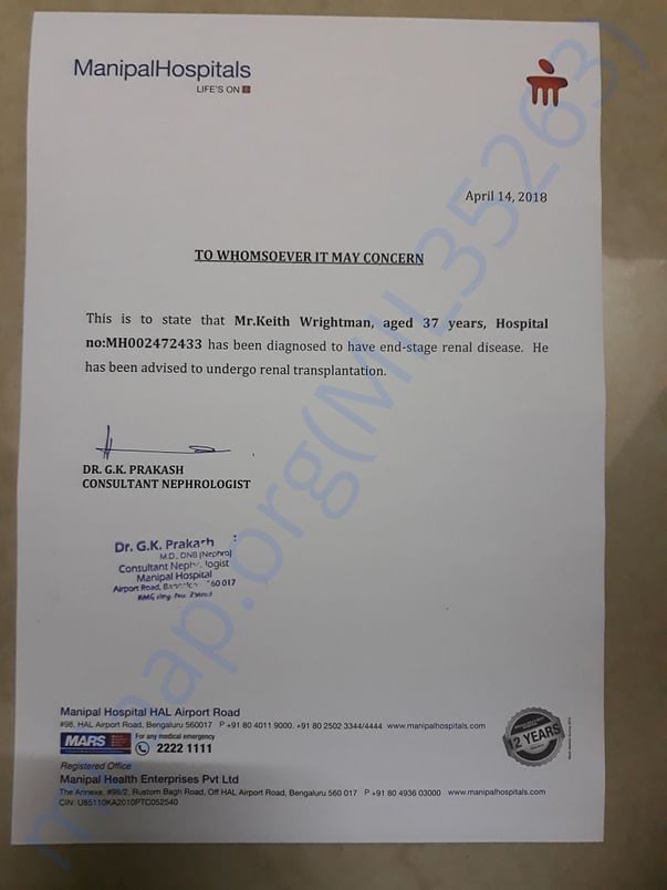 Kidney transplant letter