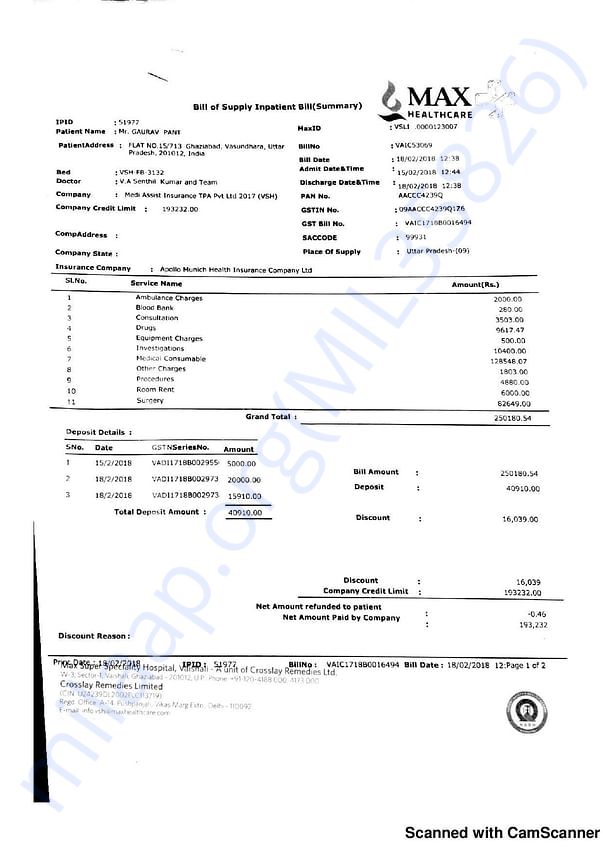 Patient family expended amount after some short of operation