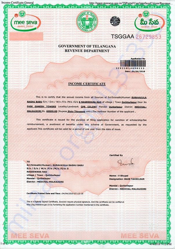 Father Income Certificate