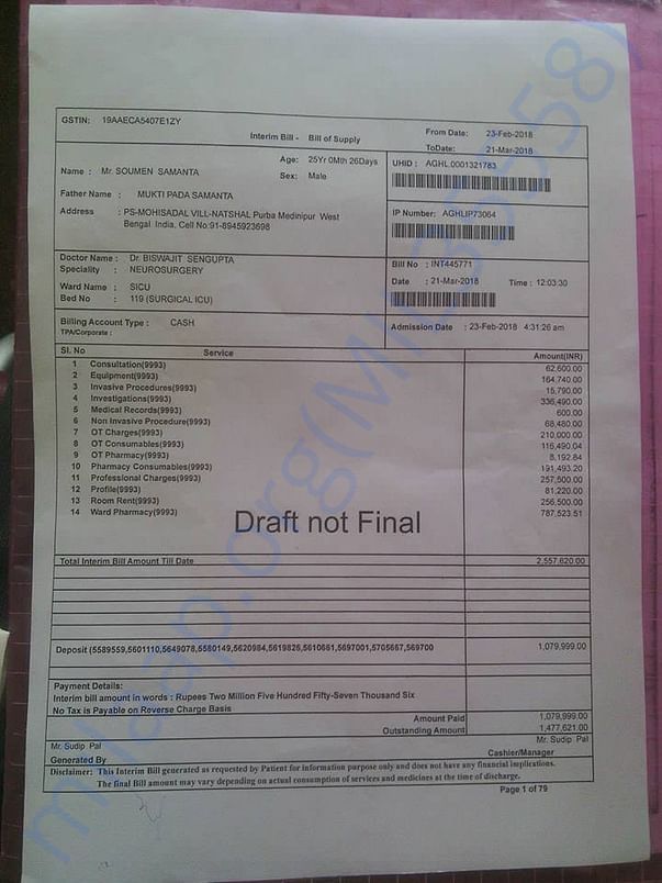 hospital bill estimation