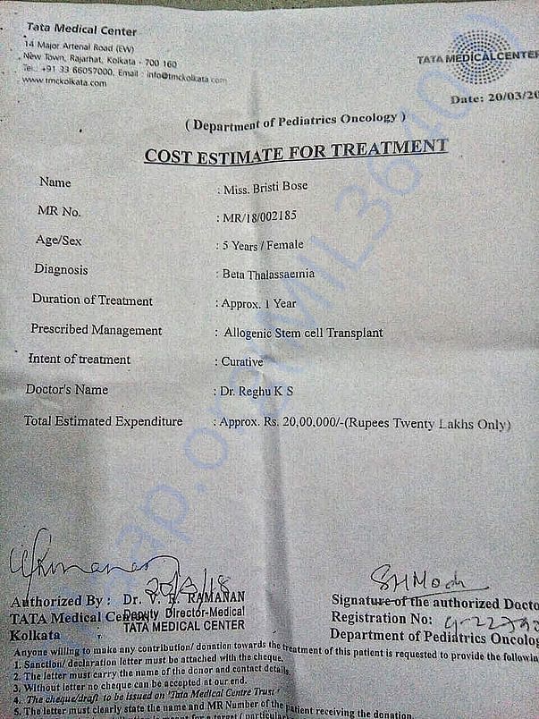 cost estimated by Tata Medical Center, Kolkata