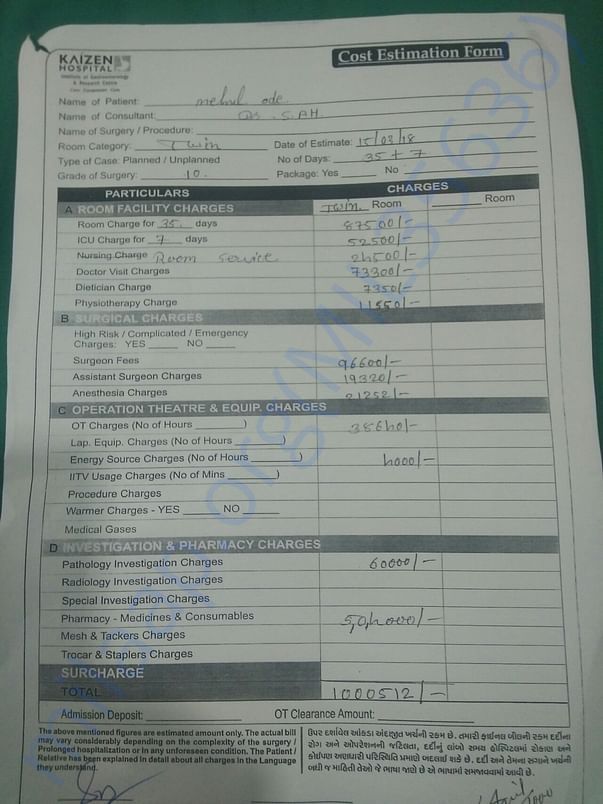 Estimate from Hospital
