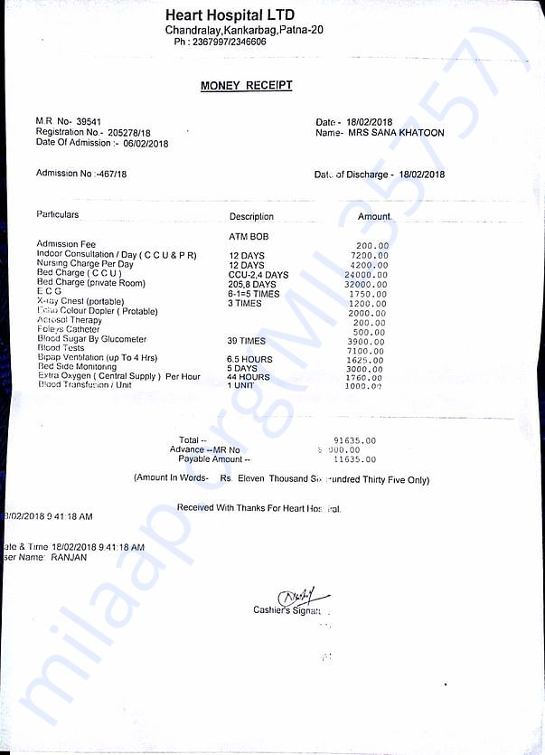 bill paid excluding medicine charges
