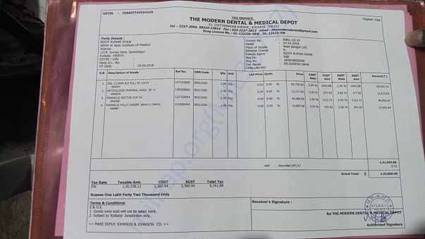 Bill for the prosthetic hip implant