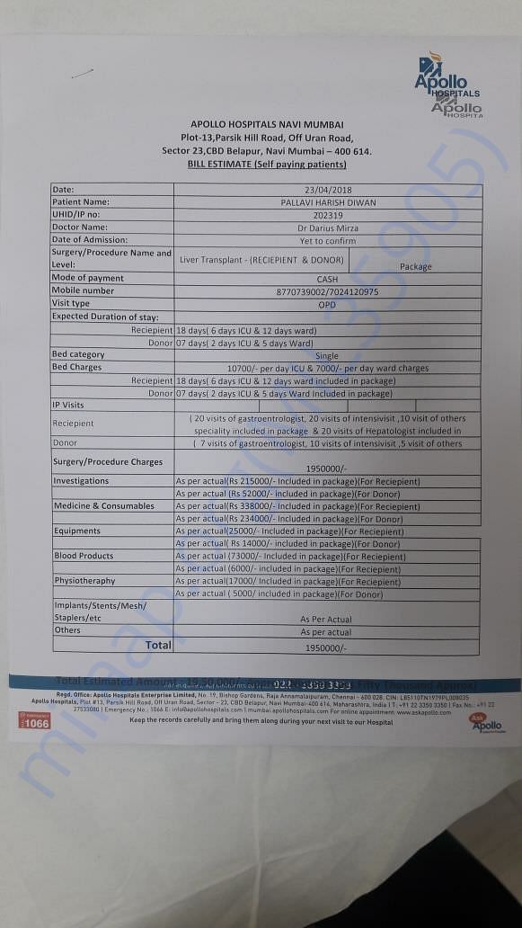 Medical Report Estimate for Surgery/Transplantation