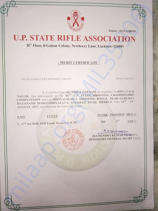 Merit Certificate Gold Medal Aug 2017