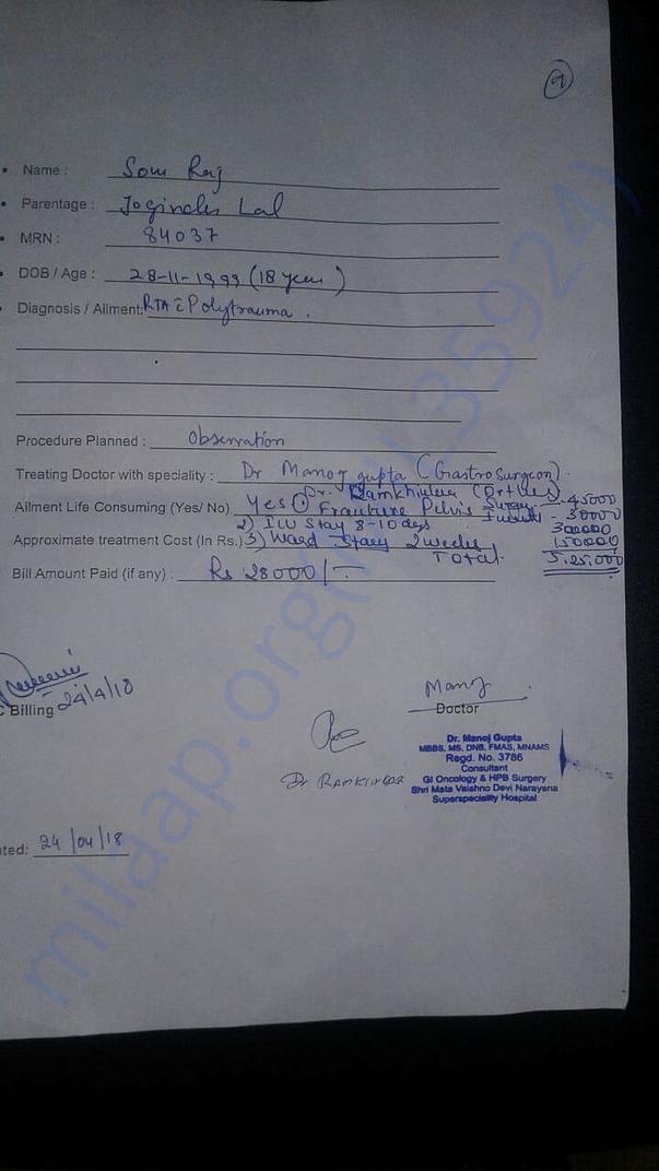 Treatment cost estimate.