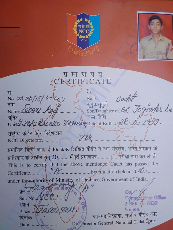 Som's NCC Certificate for proof of identification.