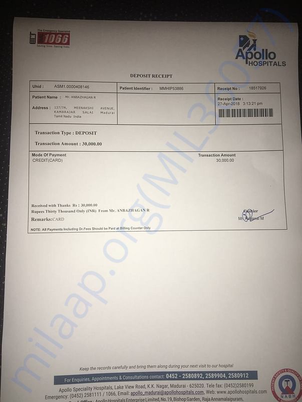 Medical Expenses Receipt 1