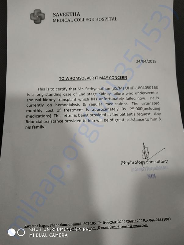 Letter from hospital
