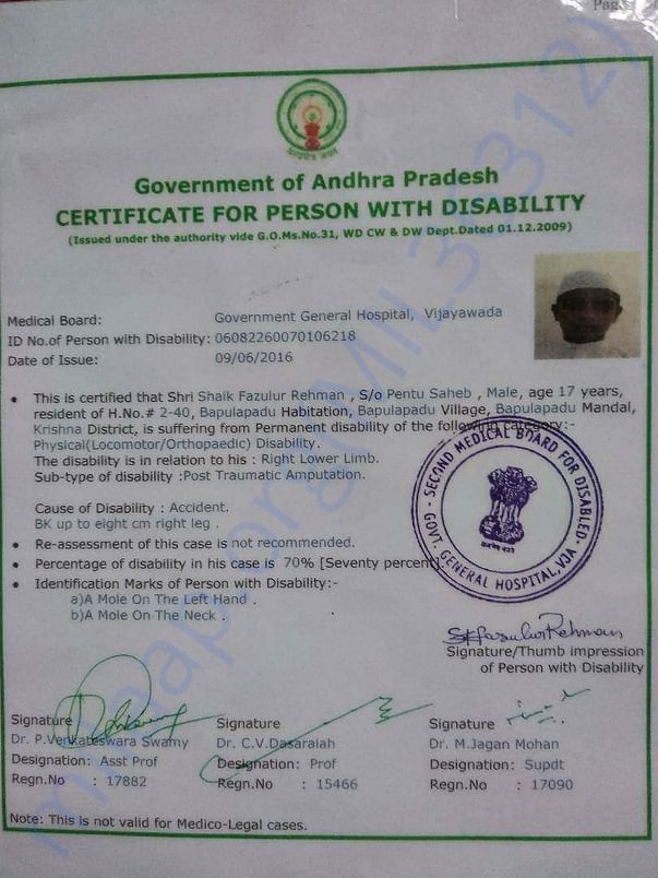 Physically Challenged certificate
