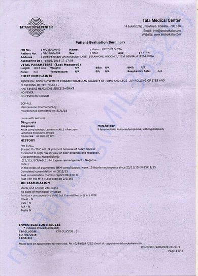 Checkup at 14.03.2018 at TATA MEDICAL CENTRE, KOLKATA, INDIA