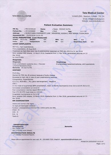 Checkup at 23.03.2018 at TATA MEDICAL CENTRE, KOLKATA, INDIA