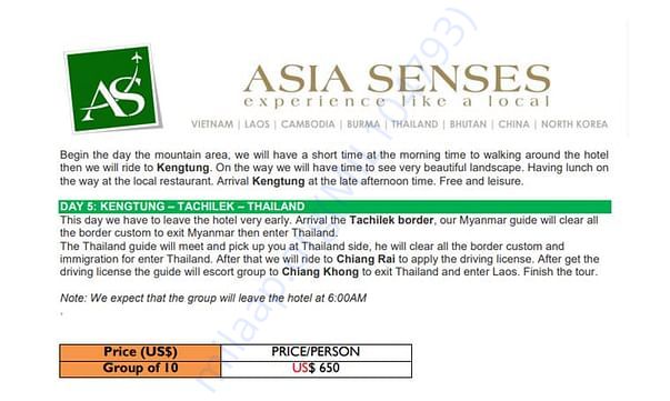The expense sheet for one-way border crossing into Myanmar