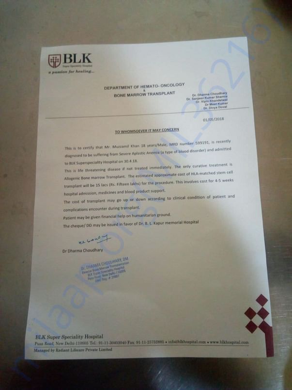 Letter from Hospital