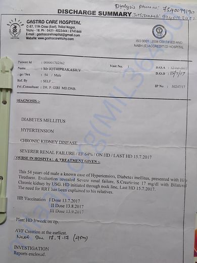 1st Discharge Summary of treatment taken at Trichirappalli,TamilNadu
