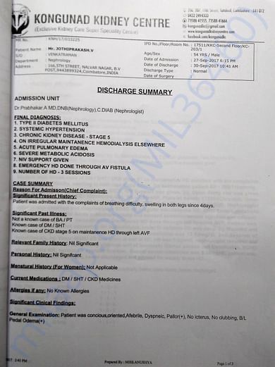 Kongunadu Kidney Center-2nd Discharge Summary-Admitted in ICU