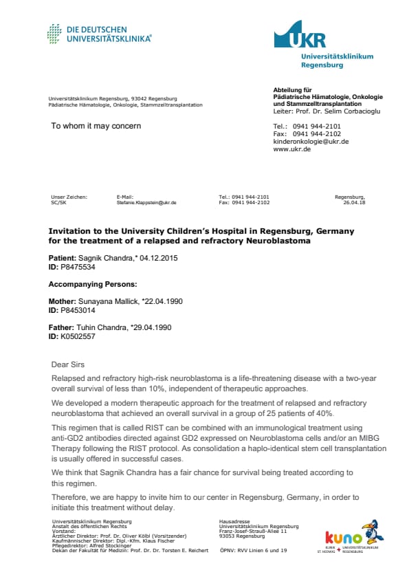 Fund Sagnik to get treatment for relapsed cancer,Neuroblastoma Stage 4